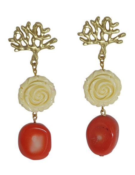 PENDIENTES CORAL CON ROSA